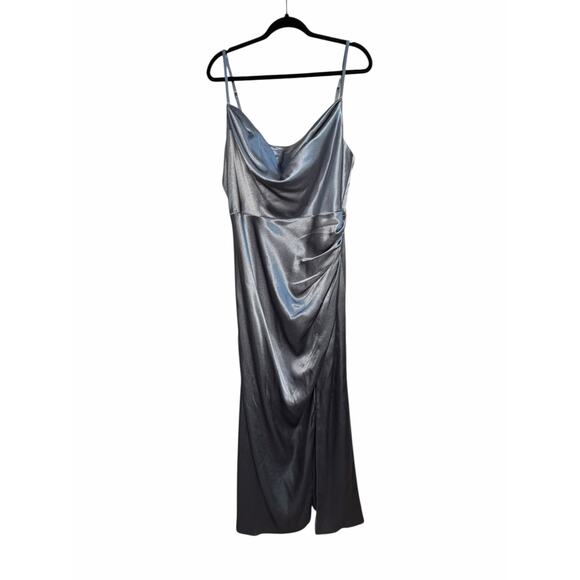 JJ’s House Dusty Blue Metallic Satin Cowl Neck Evening Gown NWT – Size 16W - Picture 10 of 16